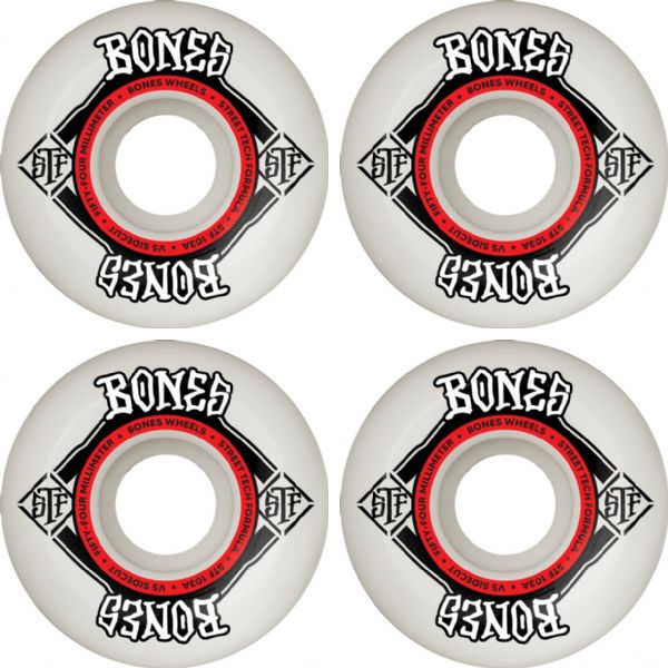 Bones Wheels STF V5 Square Logo White / Red Skateboard Wheels - 54mm 103a (Set of 4)