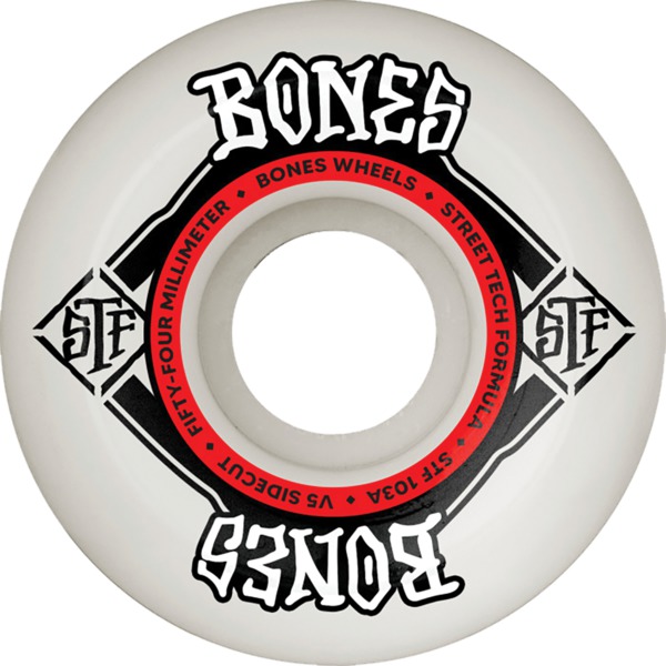 Bones Wheels STF V5 Square Logo White / Red Skateboard Wheels - 54mm 103a (Set of 4)