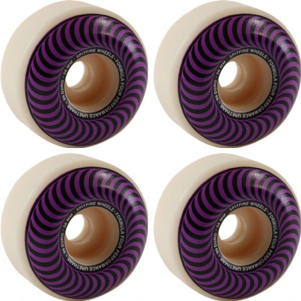 Spitfire Wheels Formula Four Classic Swirl White w/ Purple Skateboard Wheels - 58mm 99a (Set of 4)