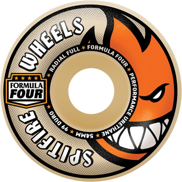 Spitfire Wheels Formula Four Radial Full Natural / Orange Skateboard Wheels - 56mm 99a (Set of 4)