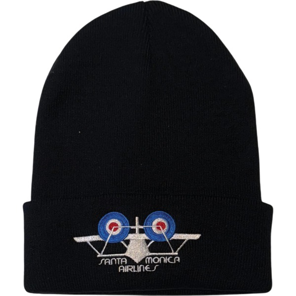 Santa Monica Airlines Skateboards Bi-Plane Black Beanie Hat - One size fits most