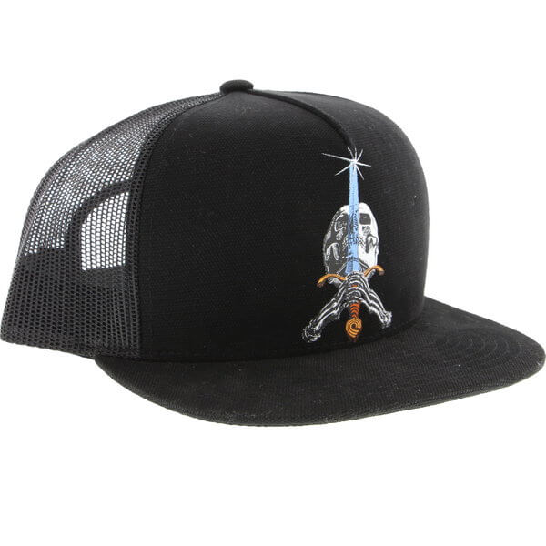 Powell Peralta Skull & Sword Black Mesh Trucker Hat - Adjustable