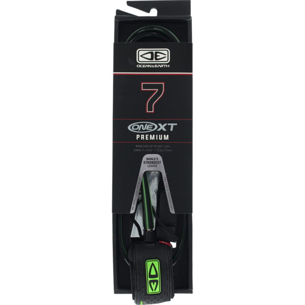 Ocean & Earth One XT Premium Black / Lime Surfboard Leash - 7'